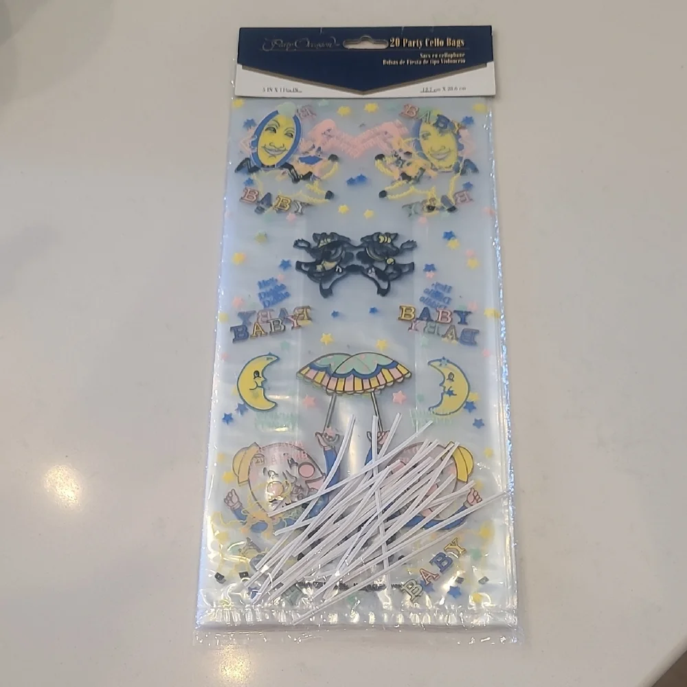 24 Baby Shower Party Cello Bags - Blue and Yellow. New